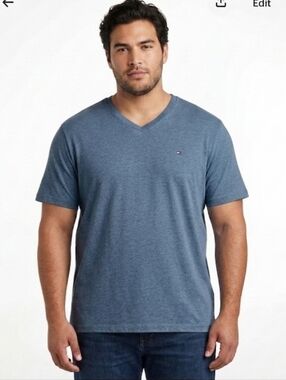 Tommy Hilfiger Men's Short Sleeve V Neck Blue  T-Shirt SZ 2XL